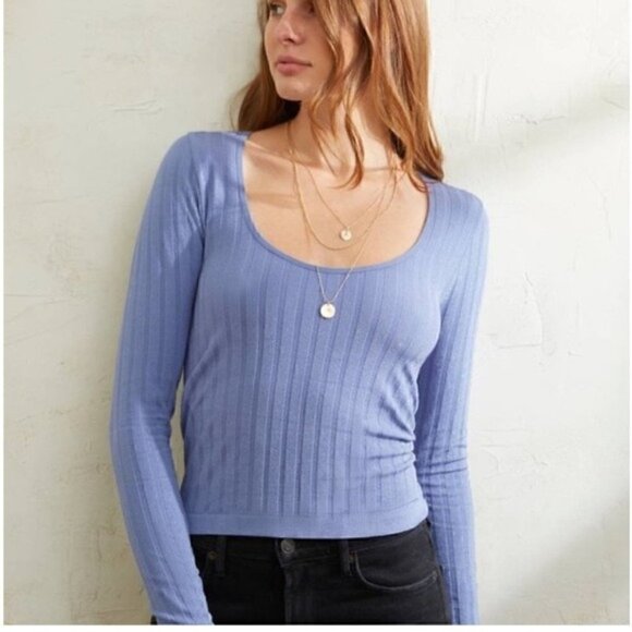 Free People Intimately Lucky You Scoop Neck Strped Top Layering Top,Blue XS/S - Picture 1 of 15